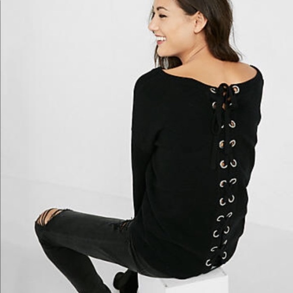 Express Sweaters - Express Lace-Up Back Tunic Sweater